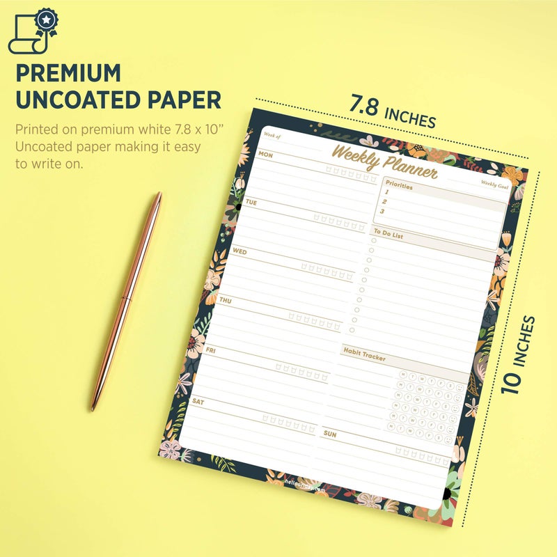 Oriday Weekly Planner Task Organizer Pad - 52 Sheets Undated Planning Tear-away Notepad (7.8" x 10" Dark Flower) - Image 3